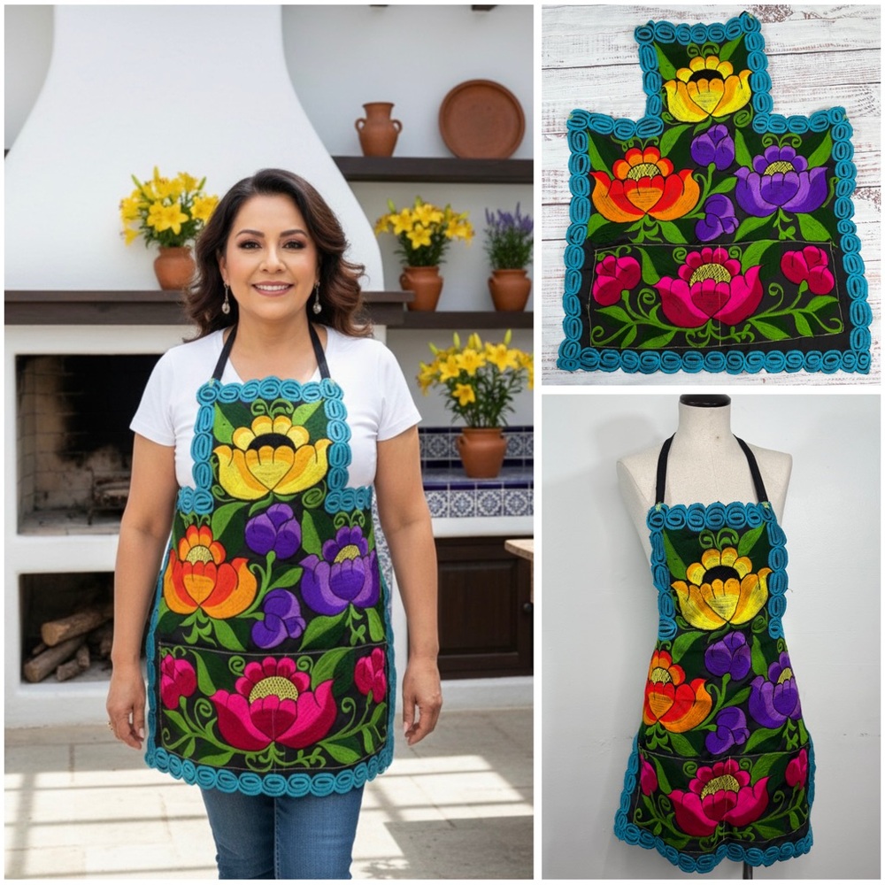 Colorful Floral Zinacantan Mexican Embroidered Artisan Apron